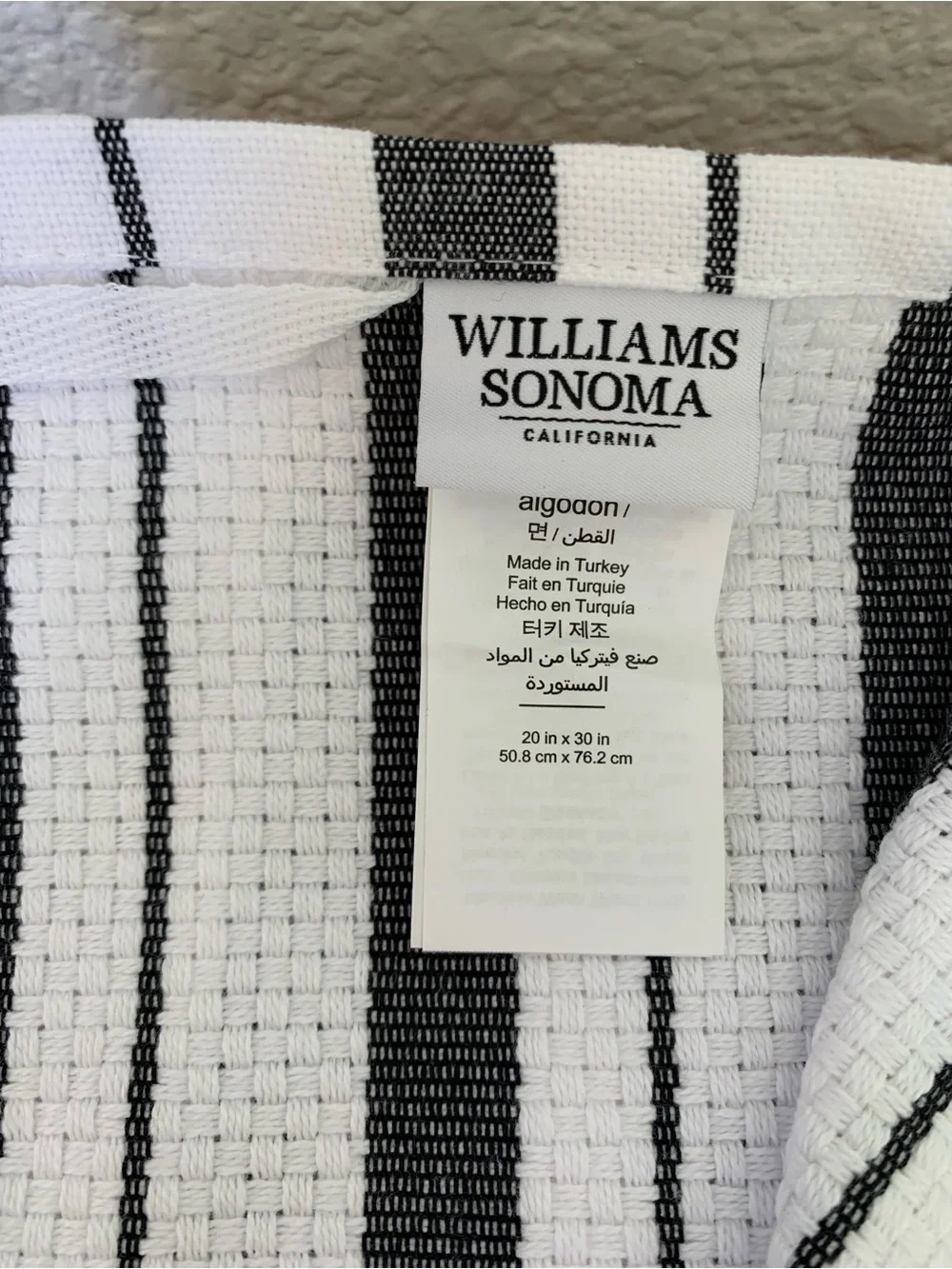 Williams Sonoma Black and White Striped Kitchen Towel 20x30 inch New